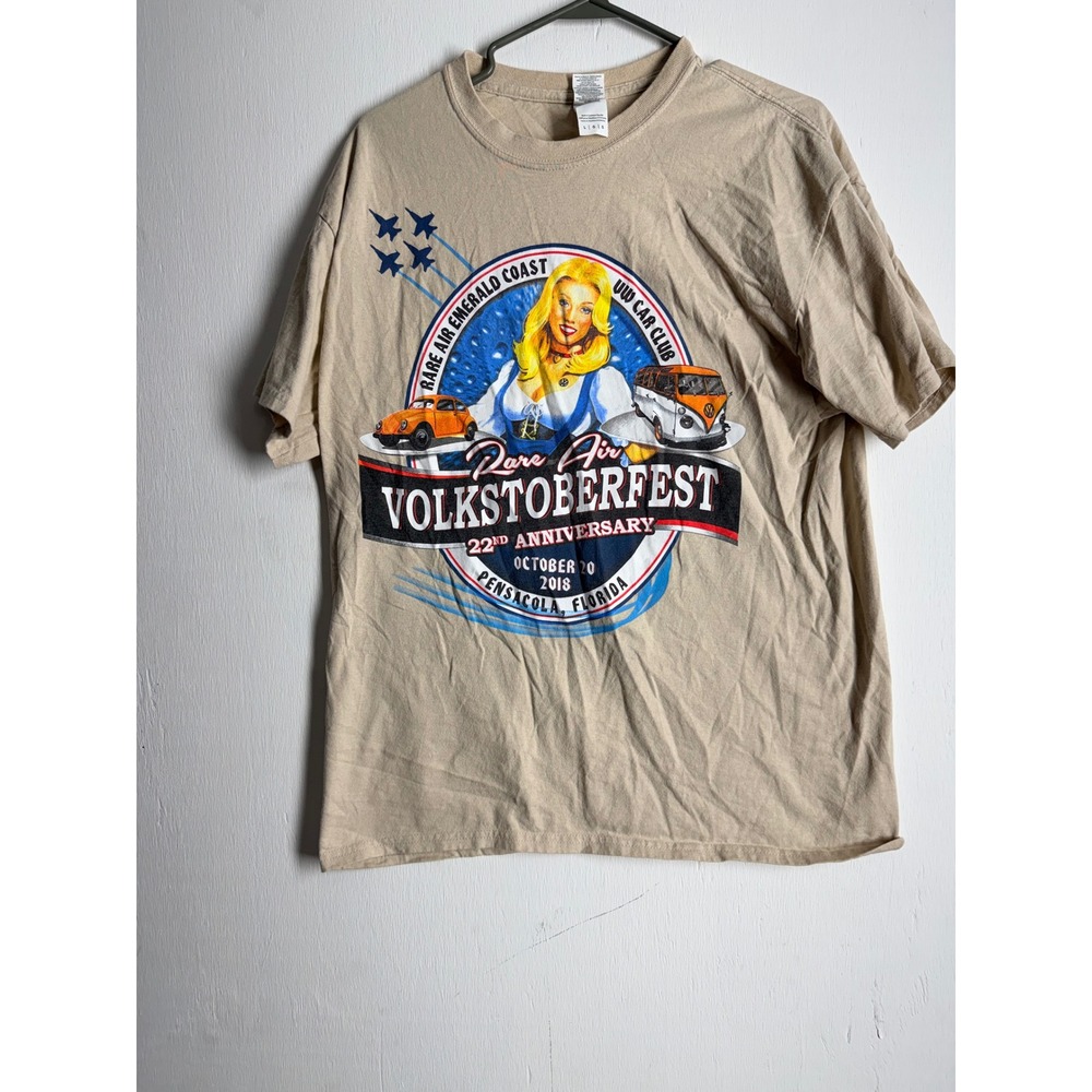 Rare Air Volkstoberfest 2018 VW Car Club Graphic T-Shirt Tan Mens L